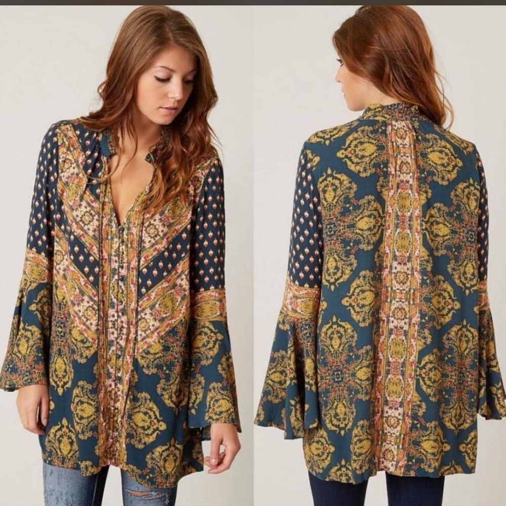 Free People Magic Mystery Multicolor Paisley Tunic size small S Boho